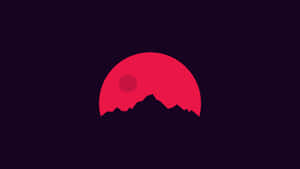 紅色太陽落在山脈剪影之後，背景為紫色。 — 火星 GIF 壁紙