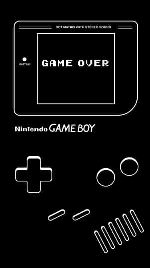 Nintendo Game Boy的白色線條藝術，顯示GAME OVER畫面。 — 8K 壁紙