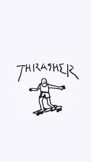Thrasher雜誌標誌，帶有微笑滑板手的簡單線條圖案。 — 滑板少年美學 壁紙