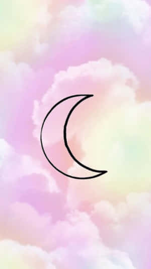 一個簡單的黑色新月，背景是粉彩色的多雲天空。 — 可愛少女風gif 壁紙