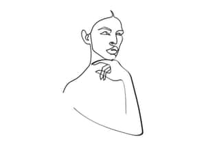極簡線條藝術肖像，女性手靠近下巴。 — 藍天 壁紙