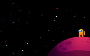 橙色太空人在粉紅色星球上，星空下 — 太空美學 GIF 壁紙