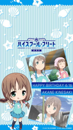 動漫女孩用蛋糕和貝殼主題背景慶祝生日。 — 美人魚 GIF 壁紙