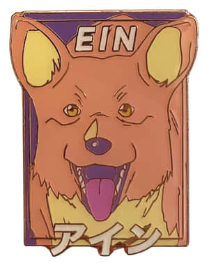 動漫狗狗別針，上面有名字 Ein 和日文字，伸出舌頭微笑。 — 4:5 壁紙