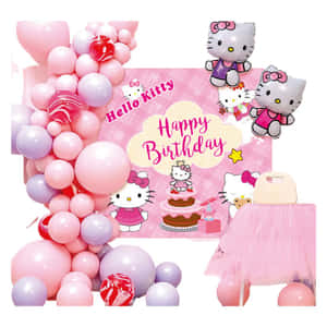 Hello Kitty生日派對裝飾，配有氣球和蛋糕。 — Hello kitty 美學 GIF 壁紙
