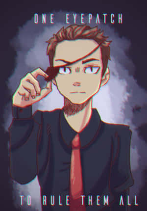 動漫男子戴著單眼眼罩和紅色領帶，在煙霧瀰漫的黑暗背景中調整眼罩。 — 恐怖電影 壁紙