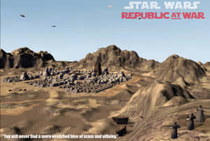 Star Wars Republic at War 沙漠星球，有士兵和飛船。