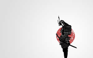 黑色武士剪影持劍對抗灰色背景上的紅色圓圈 — 武士 壁紙