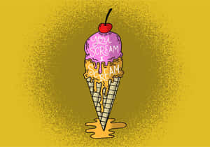 滴落雪糕球和櫻桃的雪糕筒，上面有文字 you scream i scream。 — 滴落效果 壁紙