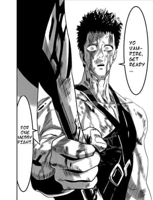 一個肌肉發達的動漫男人，頭髮尖刺，拿著劍並發出戰鬥吶喊。 — Galaxy Z Fold 8 壁紙