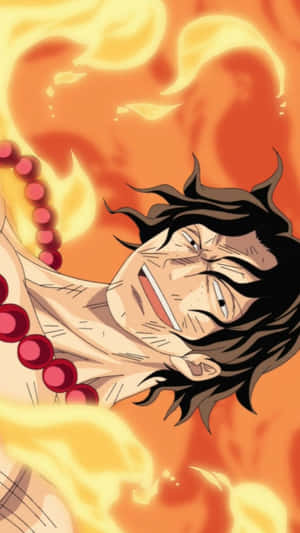 動漫角色笑著，脖子上有火焰和紅色珠子。 — 死亡動畫 壁紙