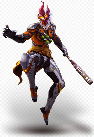 動漫戰士，紅色角和發光的眼睛，跳躍時手持棒球棍。 — 火龍 壁紙