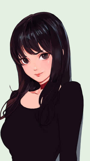 長黑髮和黑色上衣的動漫女孩，薄荷色背景 — 彌海砂 GIF 壁紙