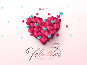 以3D紙心心和優雅文字製作的Happy Valentine's Day祝福。 — 螢幕保護 壁紙