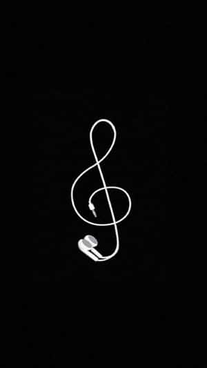 黑色背景上白色耳塞形成音樂高音譜號形狀。 — 音樂美學 壁紙