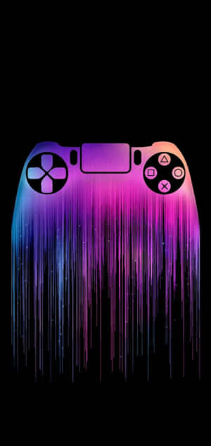 發光的PlayStation控制器，在黑色背景上有霓虹紫和藍色滴落。 — 遊戲 壁紙