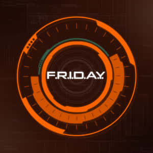 F.R.I.D.A.Y. AI 介面，在深色網格上帶有發光的橙色和藍綠色 HUD 元素。 — iPad Air 13 壁紙