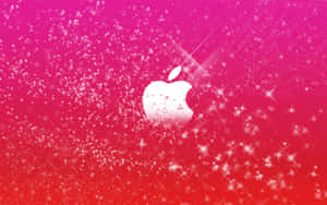 白色Apple標誌被閃爍的星星包圍，背景為粉紅到紅色漸變。 — 淺粉紅色美學動圖 壁紙
