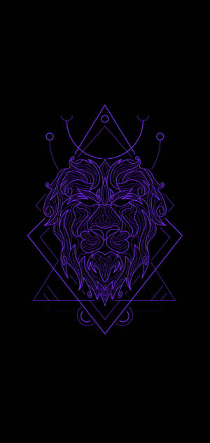 黑色背景上的紫色幾何獅子頭設計 — 黑紫 壁紙