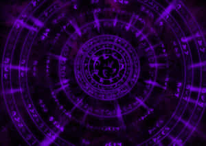黑暗背景上帶有符文的紫色發光神秘符號 — 低對比度 壁紙