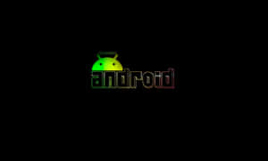 黑色背景上帶有彩虹輪廓的發光Android標誌 — 平板電腦 壁紙