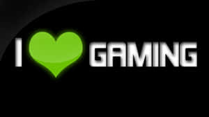黑色背景上「I love gaming」文字中的發光綠色心形 — 遊戲 壁紙