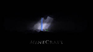 一個在黑暗洞穴中發光的藍色傳送門，帶有霧氣和下方的Minecraft標誌。 — 暗色 壁紙
