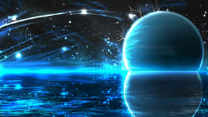 一個藍色星球帶有閃電，在星星下反射宇宙海洋之上。 — 行星 壁紙