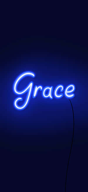 藍色霓虹燈牌在深色背景上顯示 Grace。 — iPhone 18 壁紙