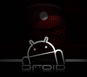 銀色Android機械人標誌，帶有紅色發光眼睛和六角形背景。 — 凌志標誌 GIF 壁紙