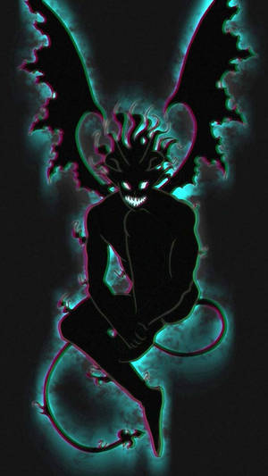 一個帶有蝙蝠翅膀和發光眼睛的發光霓虹惡魔。 — 惡魔 壁紙