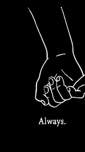 黑色背景上的白色輪廓拳頭，帶有Always字樣。 — 情侶 GIF 壁紙