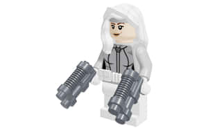 身穿白色連帽服裝的LEGO迷你人偶手持兩把銀色爆能槍。 — 銀色 壁紙