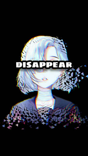 白髮動漫女孩分解成數位碎片，帶有文字「disappear」。 — 語錄 壁紙