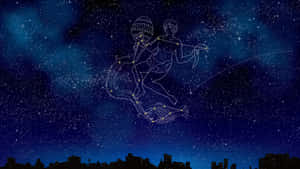 夜間城市上空的神話人物星座。 — 月色夜空 壁紙