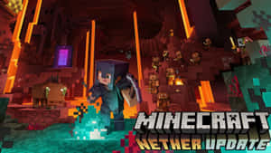 Minecraft玩家在地獄中，有熔岩和生物