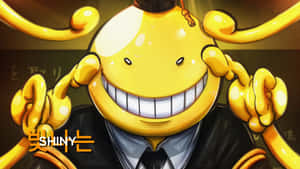 黃色動漫角色，擁有麵條般的手臂，穿著校服微笑。 — 暗殺教室 壁紙