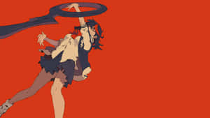 穿著校服的動漫女孩在紅色背景前揮舞大鑰匙。 — 動漫打鬥 壁紙