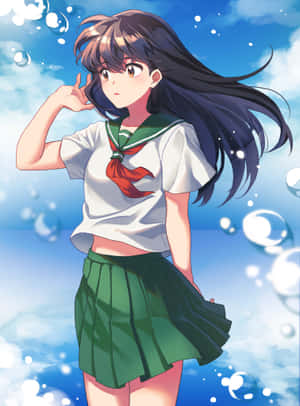 藍天下被泡泡包圍的穿著水手服的動漫女孩。 — Galaxy Z Fold 8 壁紙