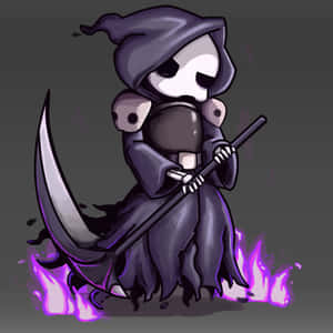 Q版死神手持鐮刀站在紫色火焰上。 — iPad Pro 11 壁紙