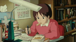 女孩在舒適的房間裡，在書本環繞的書桌前用枱燈學習。 — 鹿丸 壁紙