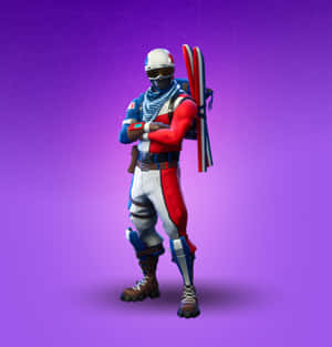 Fortnite角色穿著滑雪裝備在紫色背景上交叉雙臂站立 — Fortnite 造型 壁紙