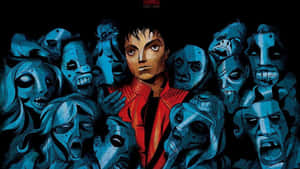 Michael Jackson 在黑暗插圖中被鬼魅般的藍色尖叫面孔包圍。 — 美景 壁紙