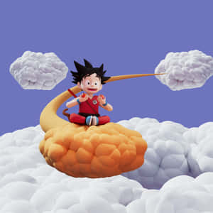 穿著紅色衣服的動畫男孩坐在一個大橙色雲朵上，周圍有白色雲朵。 — iPad Pro 壁紙