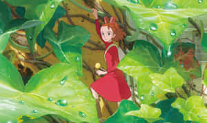 紅裙女孩攀爬常春藤，葉上有雨滴 — 妖精垃圾搖滾 壁紙