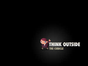 穿著西裝的卡通人物在深色背景上豎起大拇指，並附有文字「Think Outside the Cubicle」。 — 星星 壁紙