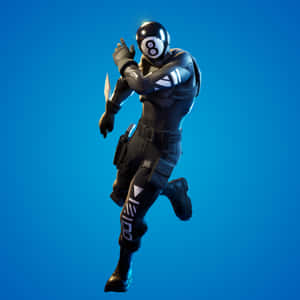 穿著黑色戰術裝備、戴著八號球頭盔的 Fortnite 角色，持刀跳躍。 — iPad Air 11 壁紙
