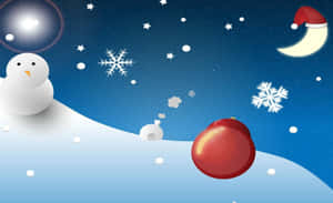 星空下，雪人和紅色裝飾物與彎月相伴。 — 雪人 壁紙