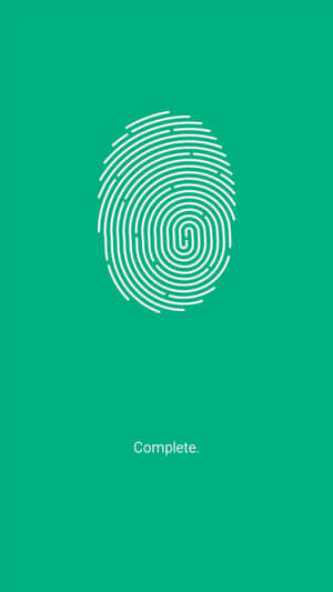 綠色背景上的白色指紋圖形，下方有「Complete」文字。 — 手機鎖定螢幕 壁紙