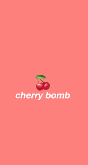 櫻桃表情符號與cherry bomb文字在粉紅色背景上 — 櫻花 壁紙